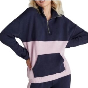 Wildfox Lea sweater quarter zip fleece pullover women’s medium pink navy